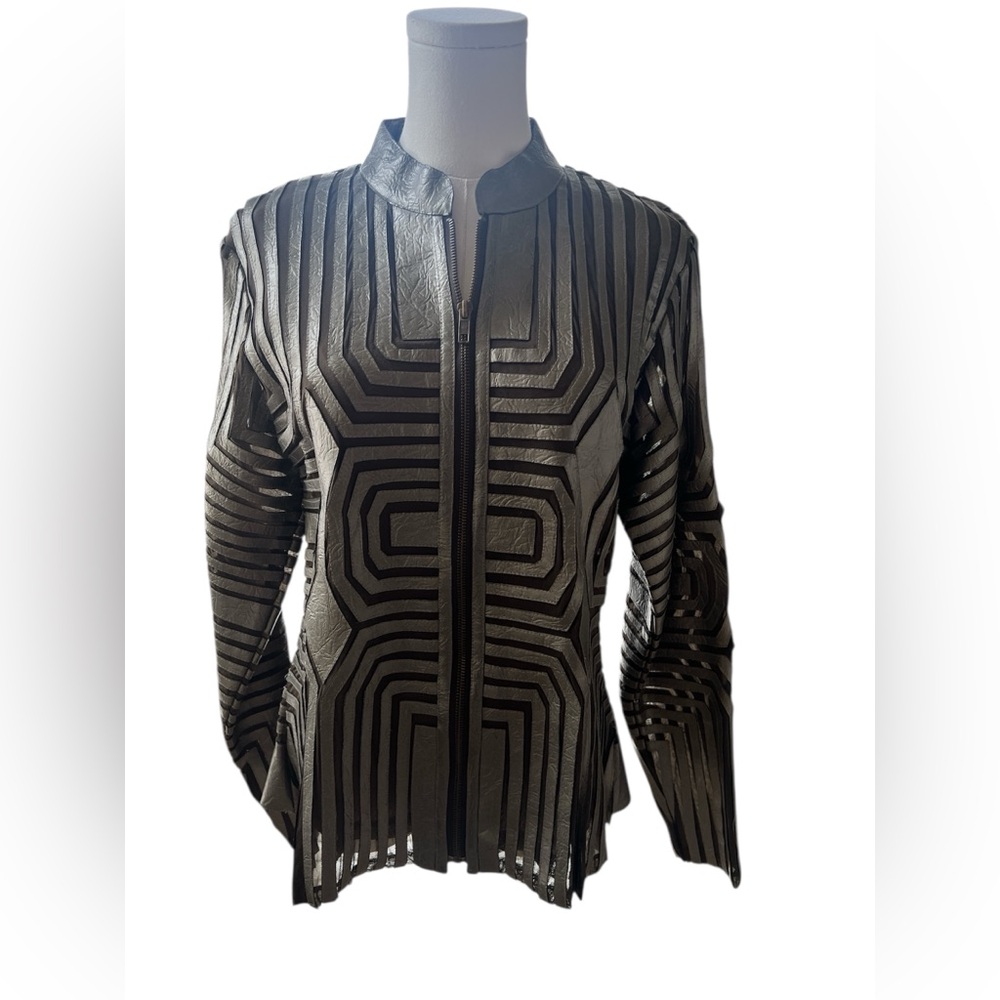 Multiples Black and Gray Leather Jacket